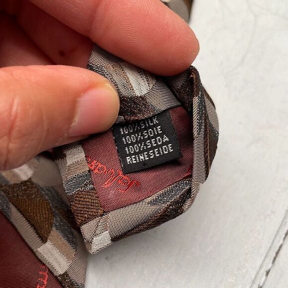 Ferragamo Silk Tie Mens Black Brown and Gray Handmade Made In Italy - Picture 5 of 8